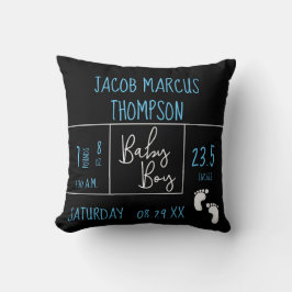 Black Blue Baby Boy foto met Birth Stats Kussen