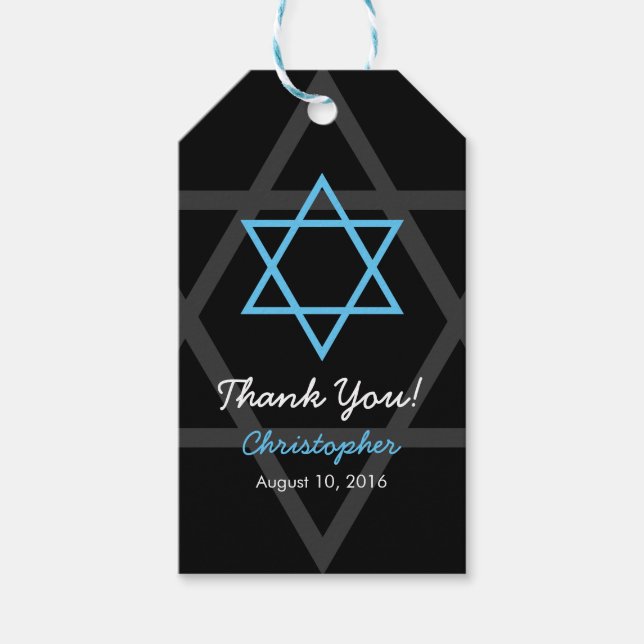 Black Blue Bar Mitzvah Hartelijk dank voor de tag Cadeaulabel (Voorkant)