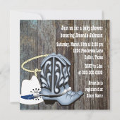 Black Blue Barn Wood Cowboy Baby shower Kaart (Achterkant)