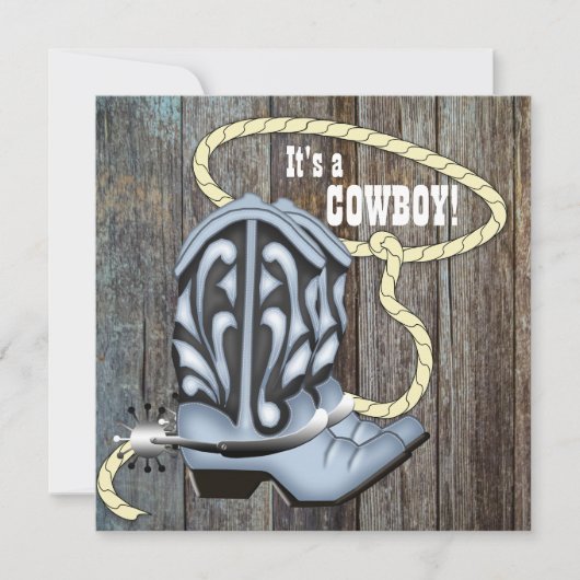 Black Blue Barn Wood Cowboy Baby shower Kaart (Voorkant)