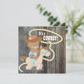Black Blue Barn Wood Cowboy Baby shower Kaart (Staand voorkant)