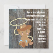 Black Blue Barn Wood Cowboy Baby shower Kaart (Achterkant)