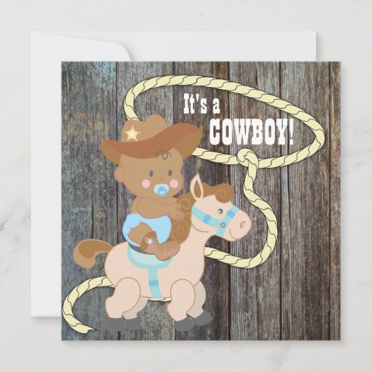 Black Blue Barn Wood Cowboy Baby shower Kaart (Voorkant)