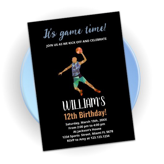 Black Blue Basketball Birthday-uitnodigingen Kaart