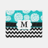 Black Blue Blooms Chevron Monogram Fleece Deken (Voorkant (Horizontaal))