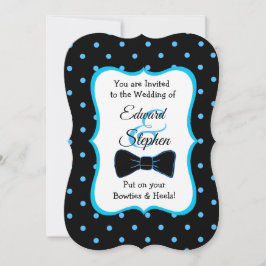 Black Blue Bowtie & Heels LGBT Wedding Invites Kaart