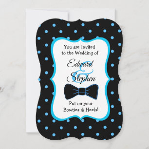 Black Blue Bowtie & Heels LGBT Wedding Invites Kaart