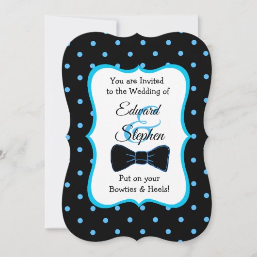Black Blue Bowtie & Heels LGBT Wedding Invites Kaart (Voorkant)