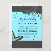 BLACK & BLUE BUTTERFLY Bat Mitzvah Invitation Kaart (Voorkant)