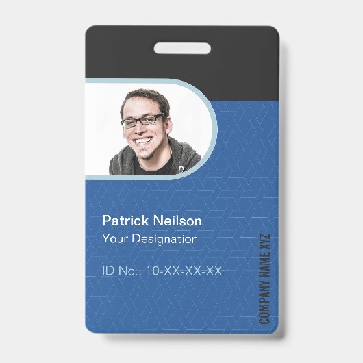 Black Blue Corporate Employee Photo ID Badge (Voorkant)