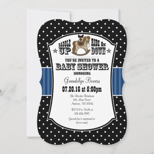 Black Blue Cowboy Baby shower Kaart (Voorkant)