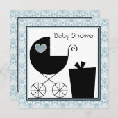 Black Blue Damask Baby Boy Shower Uitnodigingen (Voorkant / Achterkant)
