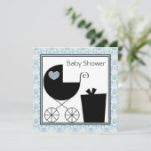 Black Blue Damask Baby Boy Shower Uitnodigingen (Staand voorkant)