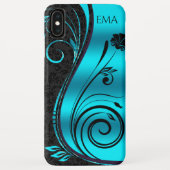 Black Blue Damask en Black Swirls Case-Mate iPhone Case (Achterkant)