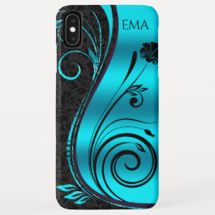 Black Blue Damask en Black Swirls Case-Mate iPhone Case