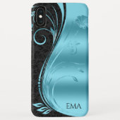 Black Blue Damask en Swirls Case-Mate iPhone Case (Achterkant)