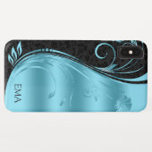 Black Blue Damask en Swirls Case-Mate iPhone Case (Achterkant (horizontaal))