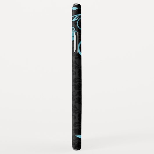 Black Blue Damask en Swirls Case-Mate iPhone Case (Achterkant/rechts)