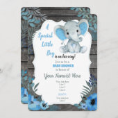 Black blue Elephant Baby shower Invitation Kaart (Voorkant / Achterkant)