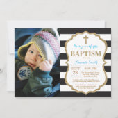 Black Blue en Gold Glitter Baptism Invitation Kaart (Voorkant)