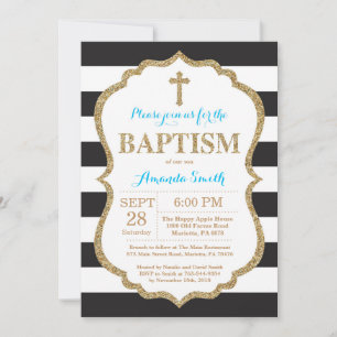 Black Blue en Gold Glitter Baptism Invitation Kaart