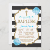 Black Blue en Gold Glitter Baptism Invitation Kaart (Voorkant)