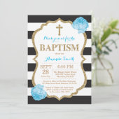 Black Blue en Gold Glitter Baptism Invitation Kaart (Staand voorkant)