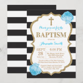 Black Blue en Gold Glitter Baptism Invitation Kaart (Voorkant / Achterkant)
