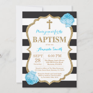 Black Blue en Gold Glitter Baptism Invitation Kaart