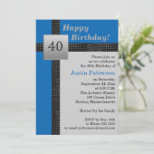 Black, Blue en Grey 40th Birthday Invitation Kaart (Staand voorkant)