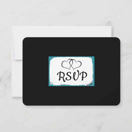 Black & Blue Floral Hearts Wedding RSVP-kaart RSVP Kaartje (Achterkant)