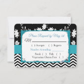 Black & Blue Floral Hearts Wedding RSVP-kaart RSVP Kaartje (Voorkant)