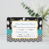 Black & Blue Floral Hearts Wedding RSVP-kaart RSVP Kaartje (Staand voorkant)