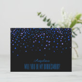 Black Blue Glitter... ben je mijn bruidsmeisje? Kaart (Staand voorkant)