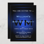 Black & Blue Glow Monogram Sci-fi - Uitnodiging (Voorkant / Achterkant)