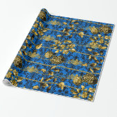 Black Blue Gold Floral Acanthus Leaf Chains Luxe Cadeaupapier (Uitgerold)