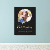 Black Blue Gold Floral Funeral Welcome Sign Canvas Afdruk (Insitu (Houten vloer))