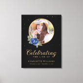 Black Blue Gold Floral Funeral Welcome Sign Canvas Afdruk (Voorkant)