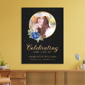 Black Blue Gold Floral Funeral Welcome Sign Canvas Afdruk (Insitu (Woonkamer))