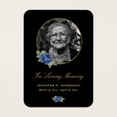 Black Blue Gold Floral Memorial Cards Visitekaartje (Voorkant)