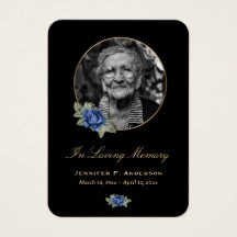 Black Blue Gold Floral Memorial Cards