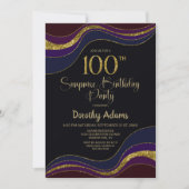 Black Blue Gold Glitter Surprise 100ste verjaardag Kaart (Voorkant)