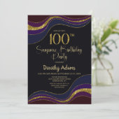 Black Blue Gold Glitter Surprise 100ste verjaardag Kaart (Staand voorkant)