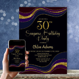 Black Blue Gold Glitter Surprise 30e verjaardag Kaart