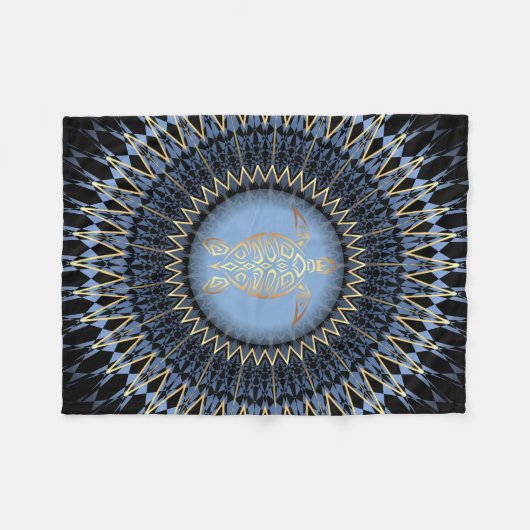 Black Blue Gold Mandala Turtle Coastal Fleece Deken (Voorkant (Horizontaal))