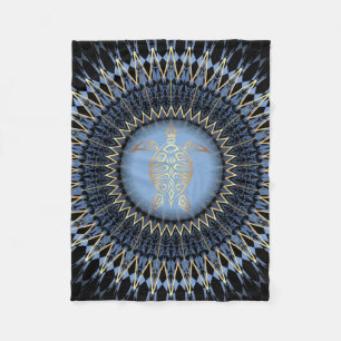 Black Blue Gold Mandala Turtle Coastal Fleece Deken