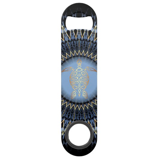 Black Blue Gold Mandala Turtle Coastal Speed Flessenopener (Voorkant)