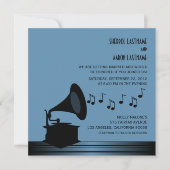 Black/Blue  Gramophone Wedding Invite2 Kaart (Voorkant)