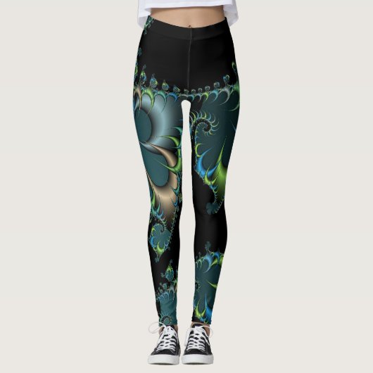 Black Blue Green Digital Abstract Leggings (Voorkant)
