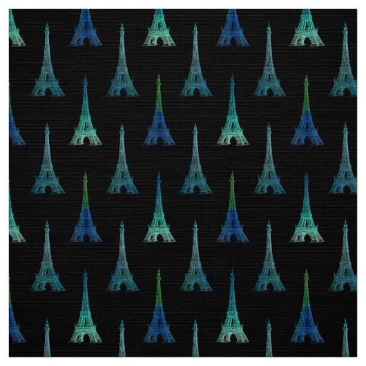 Black Blue Green Fabric van de Eiffeltoren van Par Stof (Swatch)
